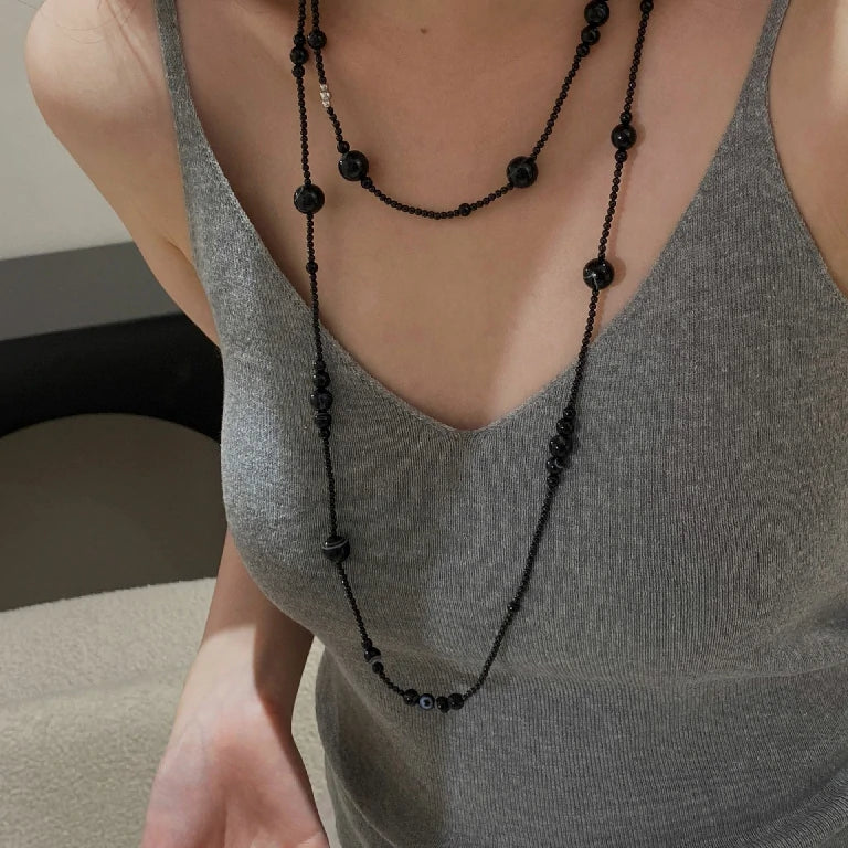 Onyx Sphere Long Necklace