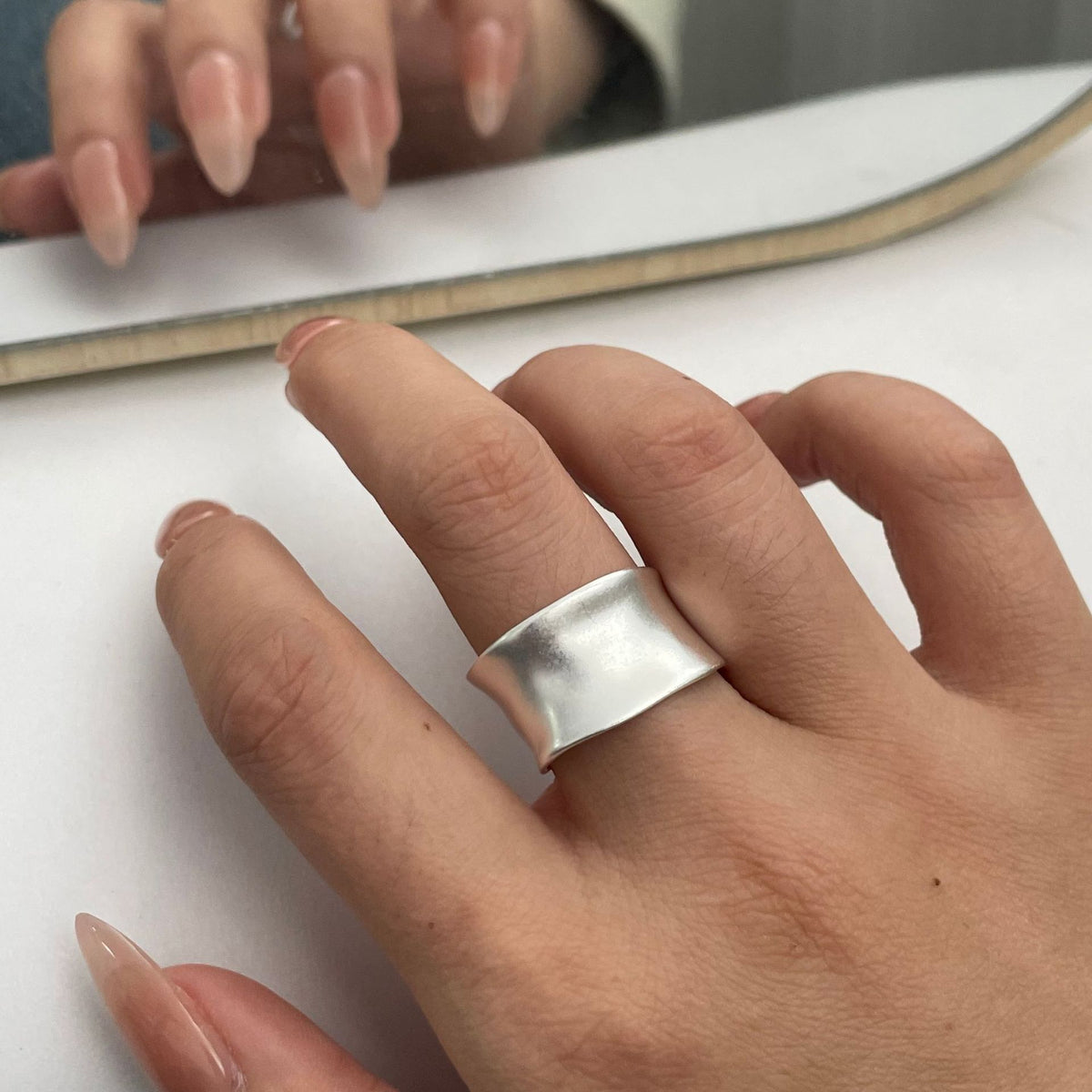 Silver Matte Wide Band Ring