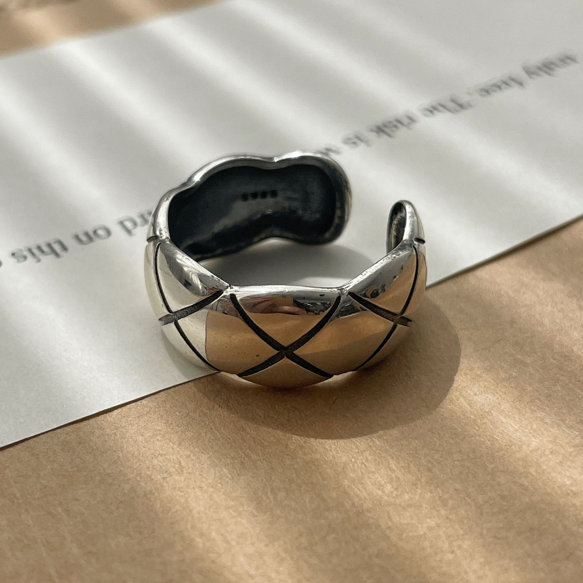 Wide Silver Quilted Ring