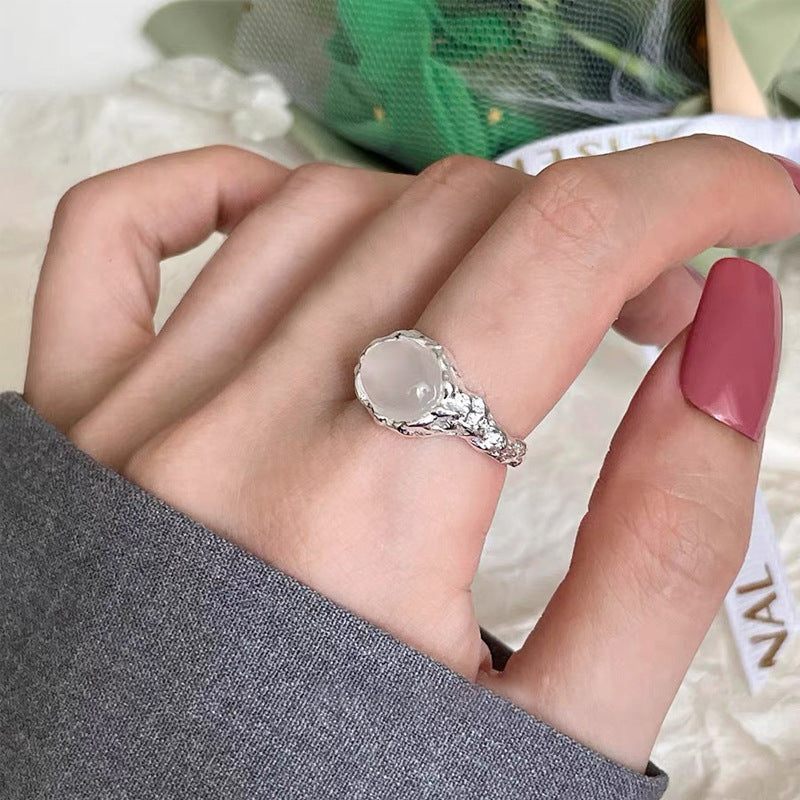Oval White Agate Ring